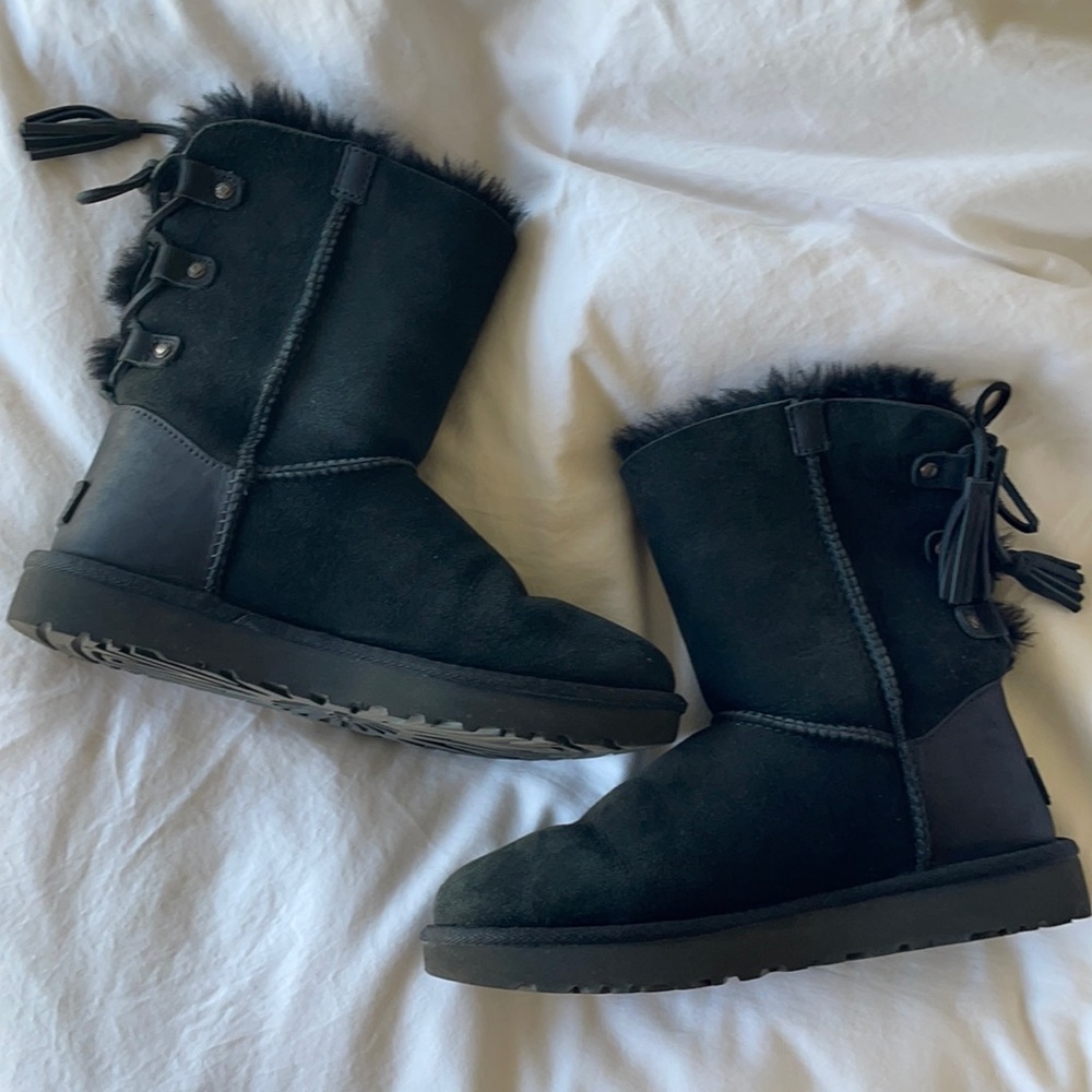 UGG Boots size 7 - Black suede with ties/tassel